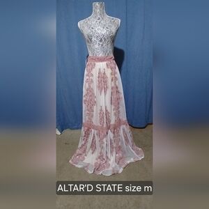 Altar'd State Sheer Floral Maxi Skirt in Pink and White